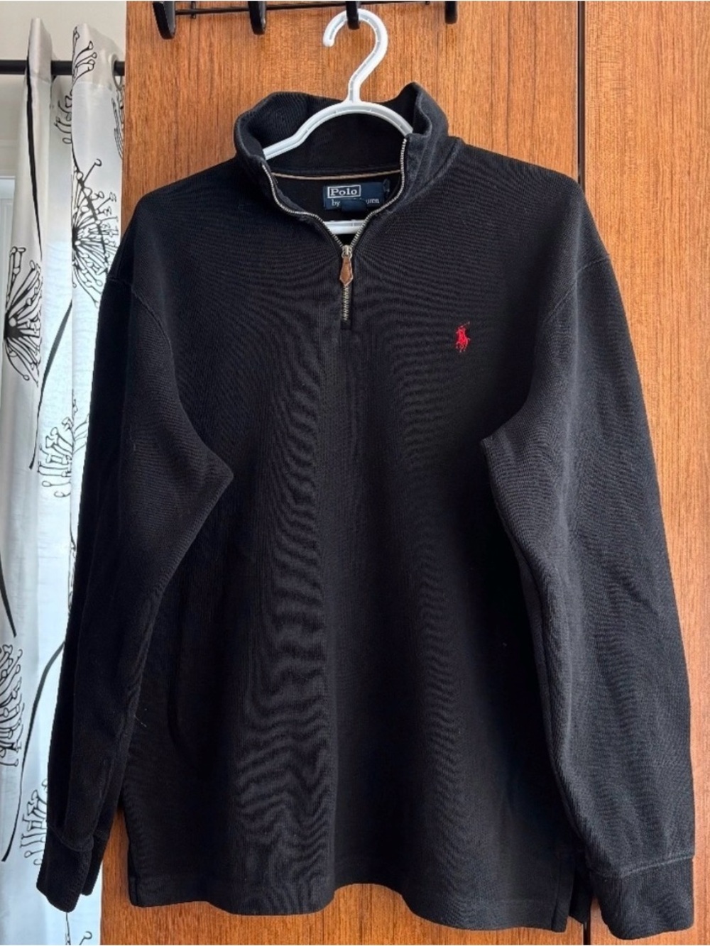 Polo by Ralph Lauren Black Ribbed Quarter Zip Pullover Sweater Size L